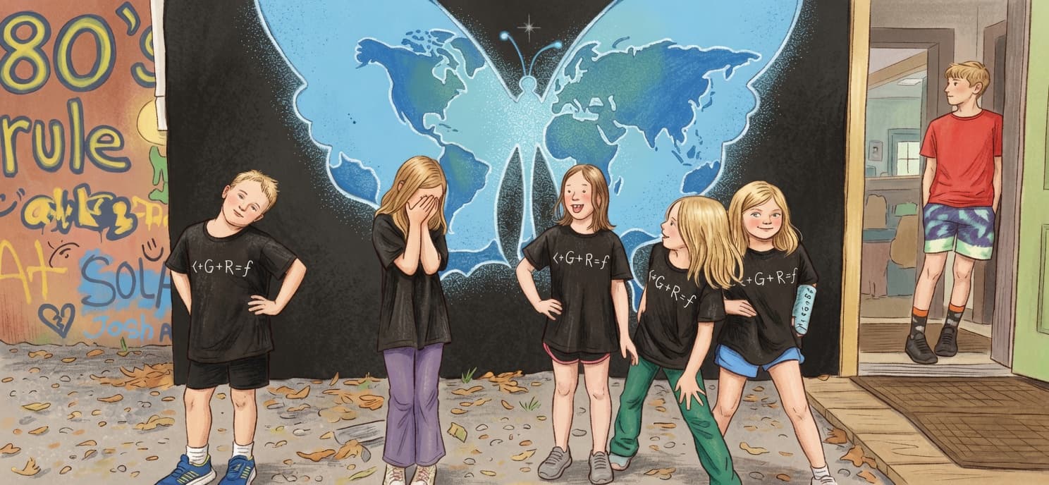 Students in front of butterfly mural
